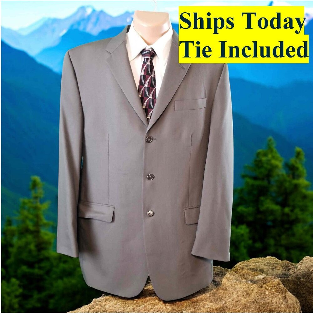 Calvin Klein Men's 42L Solid Brown 100% Wool Blazer Sport Coat & Tie 11578